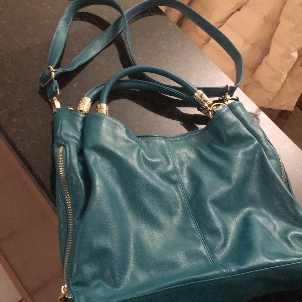 Snake Detail Trim Turquoise Color Handbag